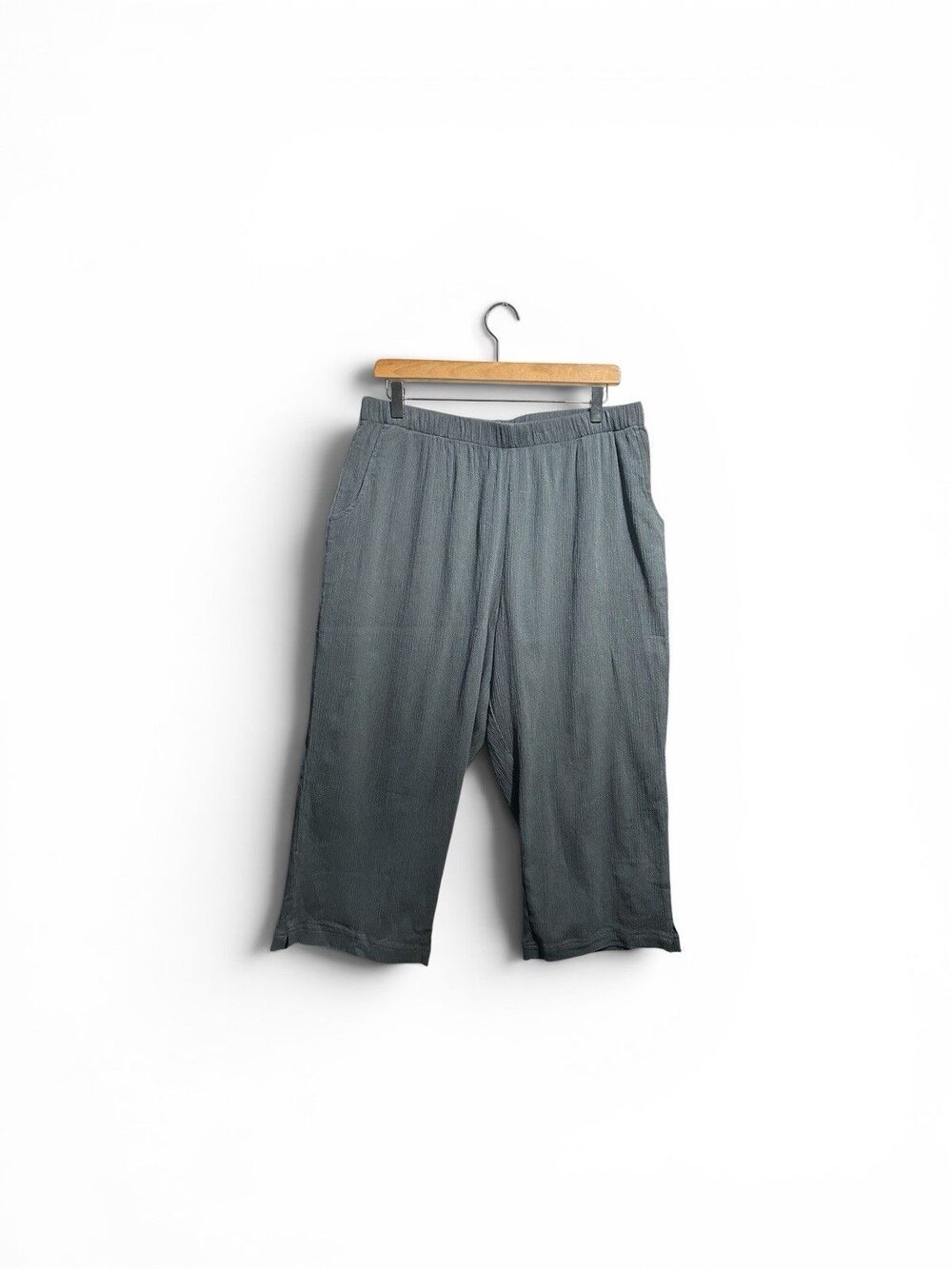 Denim & Co Wide Leg Crop Pants Women’s Large Black 100% Cotton Pull On Culottes